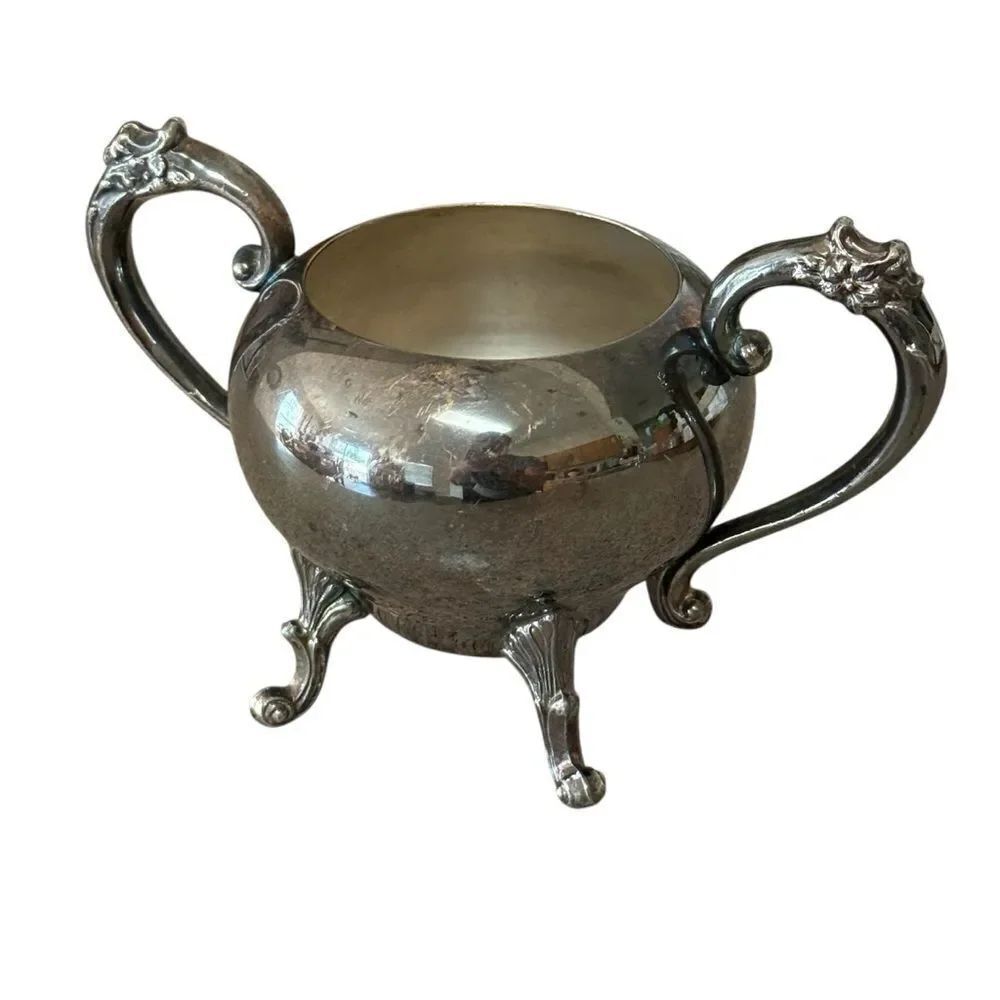 Vintage Silver Plated On Copper Sugar dish Footed Duel Handles Collectible